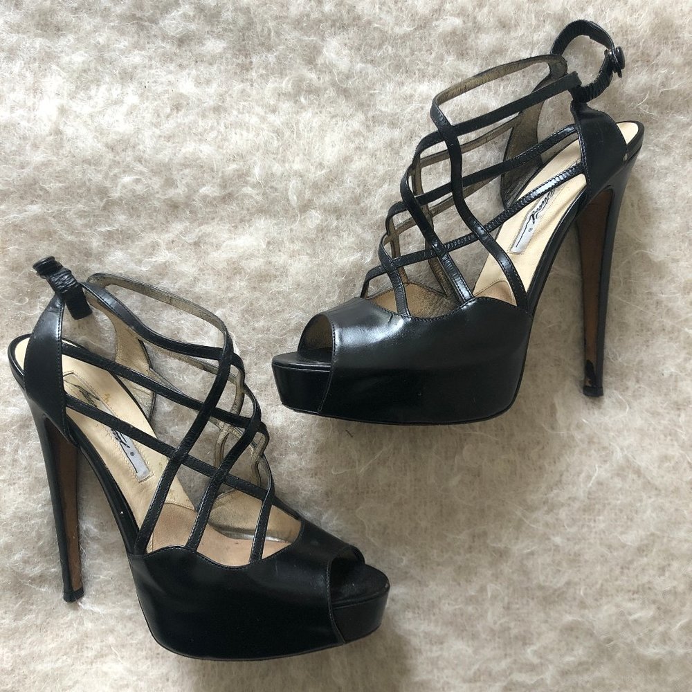 Brian Atwood black platform cage sandals size 37